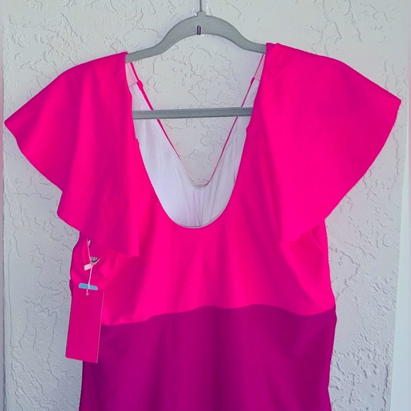 Yonique Vibrant Hot Pink & Dark Pink One-Piece Swimsuit (NWT) - Picture 8 of 8